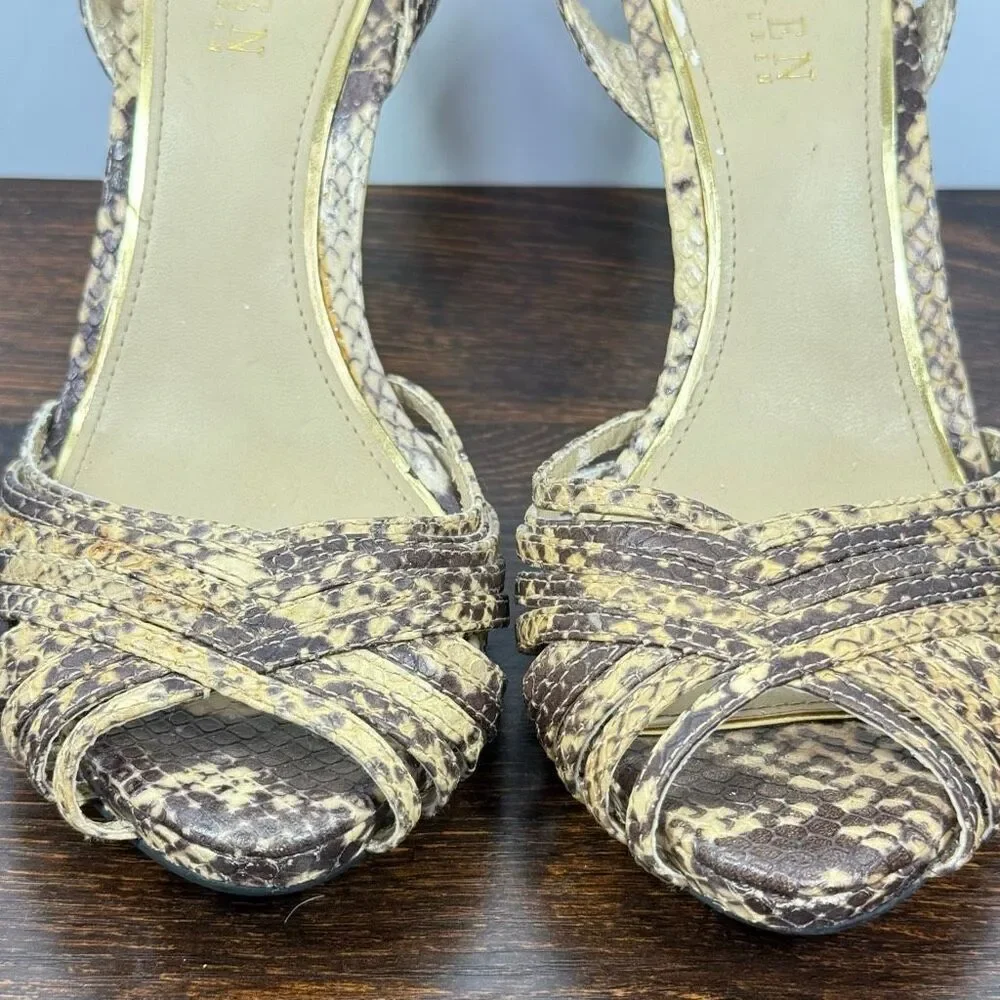 Lauren Ralph Lauren Kadie 4” snake skin ankle wrap heel size 7 1/2
